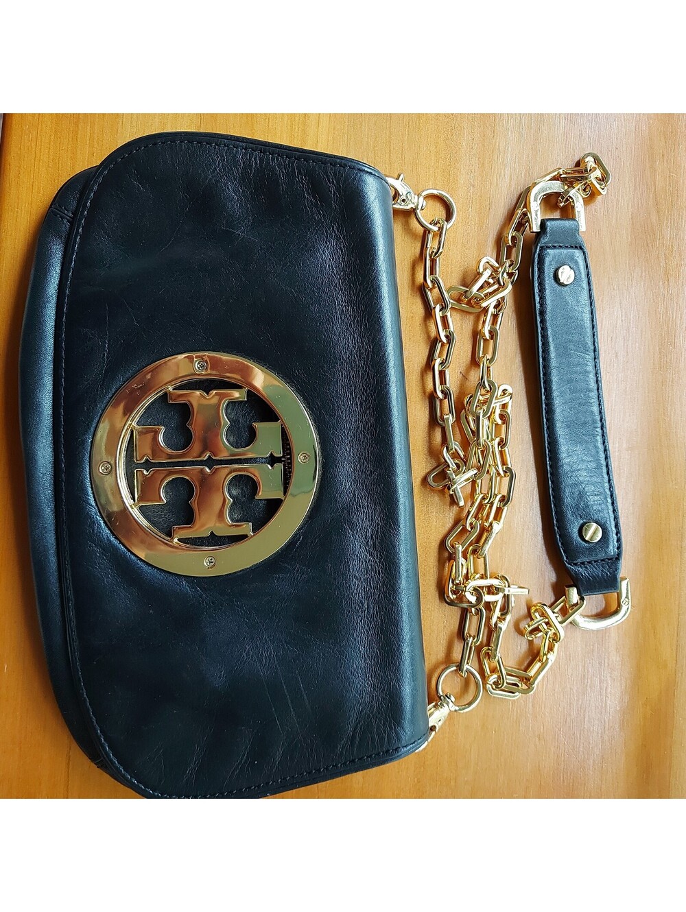 Tory Burch Reva black leather clutch bag